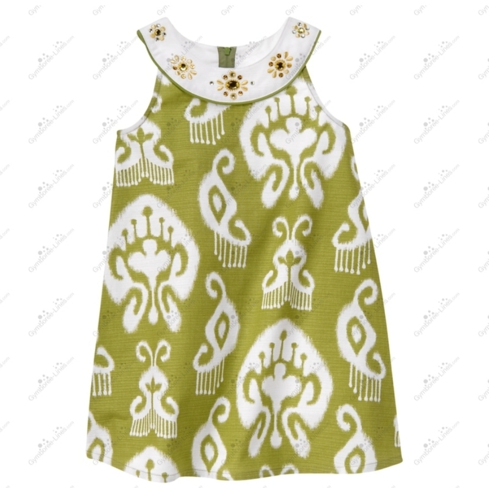 Gymboree Olive and White Patterned Gem Sleeveless Cotton Dress Sz 6